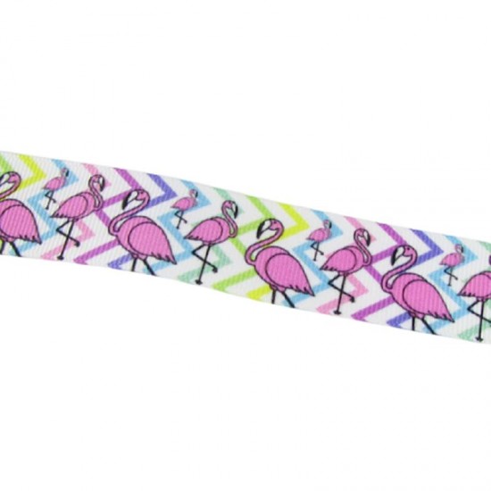 Renkli Flamingo Resimli Grogren Kurdela 2.5 Cm-1 Metre