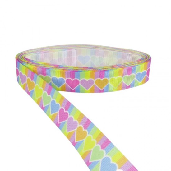 Renkli Kalpler Resimli Grogren Kurdela 2.5 Cm-1 Metre