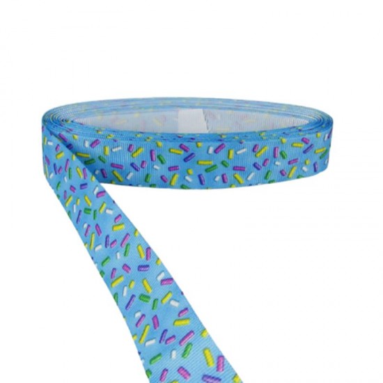 Şekerleme Desenli Mavi Grogren Kurdela 2.5 Cm-1 Metre