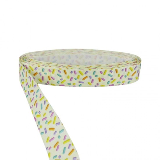 Şekerleme Desenli Sarı Grogren Kurdela 2.5 Cm-1 Metre