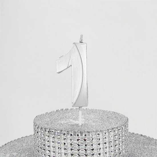 1 Bir Rakamlı Gümüş Gri Mum 6.5 Cm