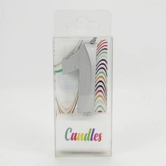 1 Bir Rakamlı Gümüş Gri Mum 6.5 Cm