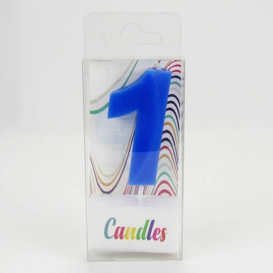 1 Bir Rakamlı Mavi Mum 6.5 Cm