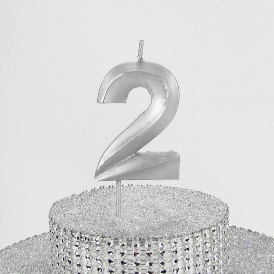 2 İki Rakamlı Gümüş Gri Mum 6.5 Cm
