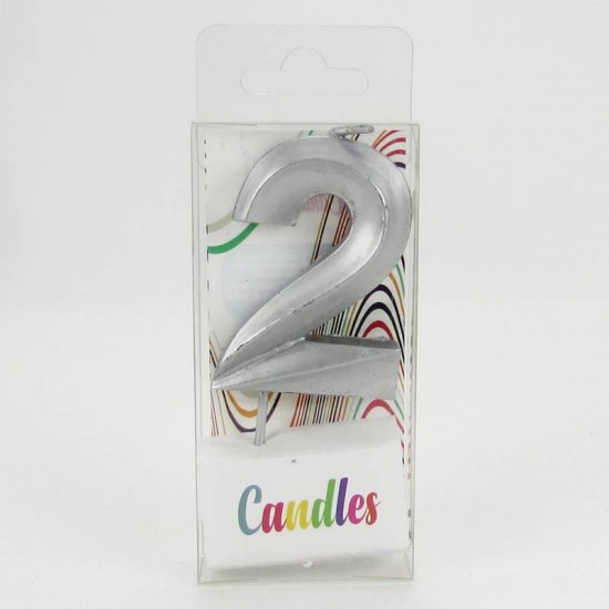 2 İki Rakamlı Gümüş Gri Mum 6.5 Cm