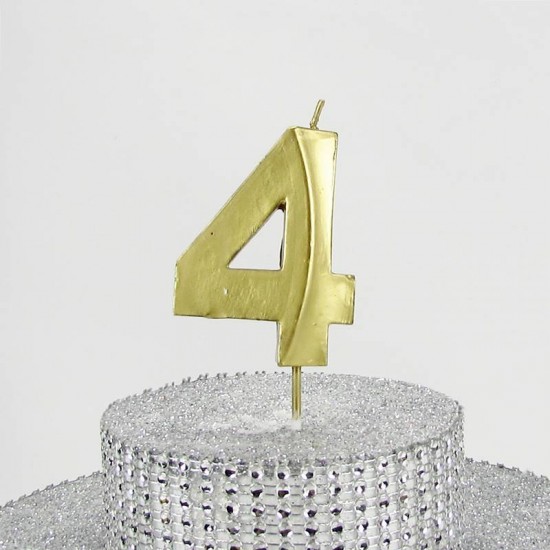 4 Dört Rakamlı Gold (Altın) Mum 6.5 Cm