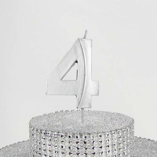 4 Dört Rakamlı Gümüş Gri Mum 6.5 Cm