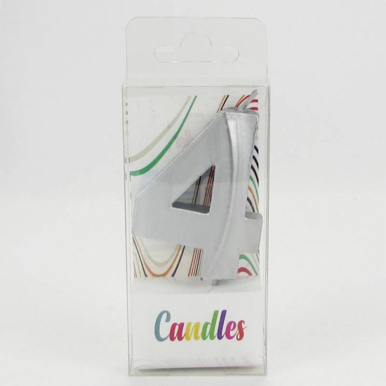 4 Dört Rakamlı Gümüş Gri Mum 6.5 Cm