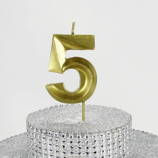 5 Beş Rakamlı Gold (Altın) Mum 6.5 Cm