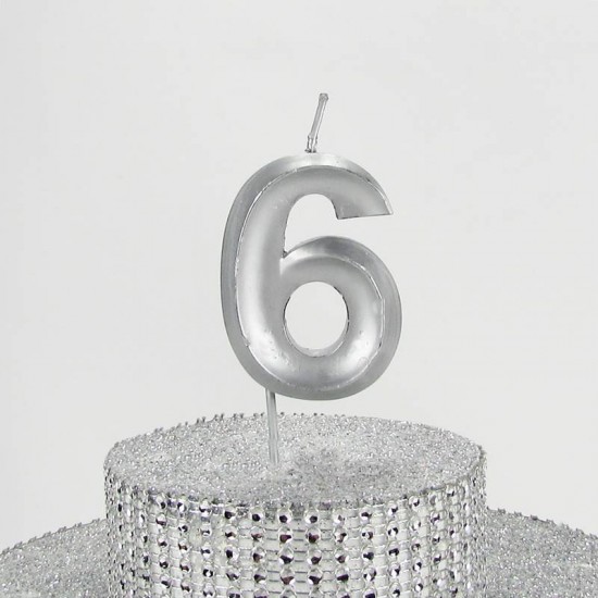 6 Altı Rakamlı Gümüş Gri Mum 6.5 Cm