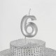 6 Altı Rakamlı Gümüş Gri Mum 6.5 Cm