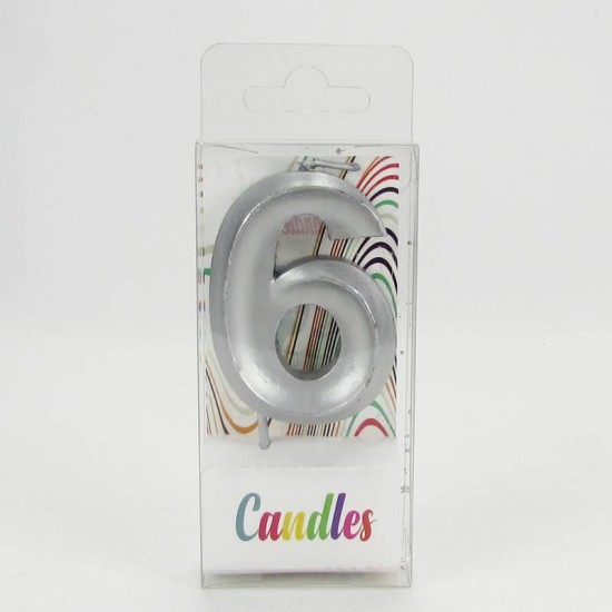 6 Altı Rakamlı Gümüş Gri Mum 6.5 Cm