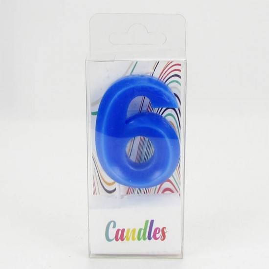 6 Altı Rakamlı Mavi Mum 6.5 Cm