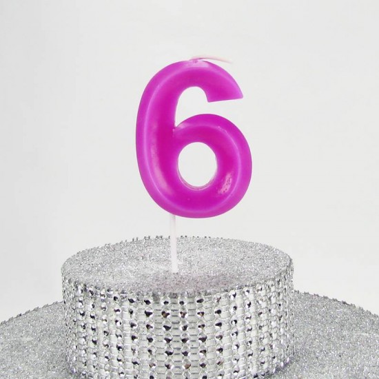 6 Altı Rakamlı Pembe Mum 6.5 Cm