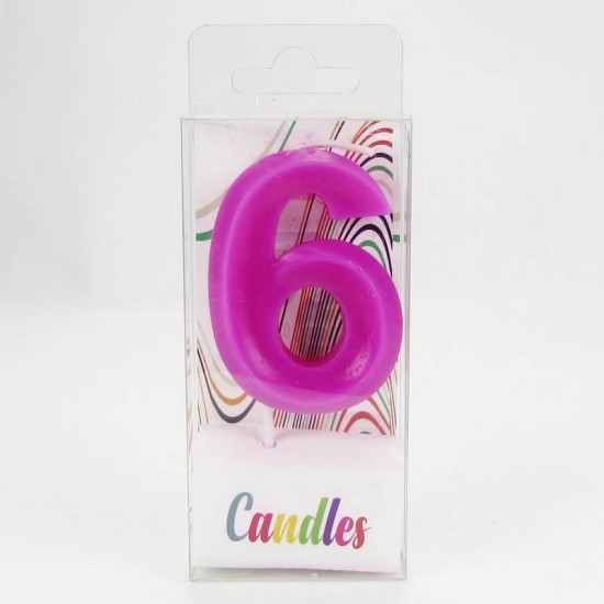 6 Altı Rakamlı Pembe Mum 6.5 Cm