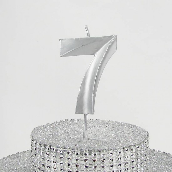 7 Yedi Rakamlı Gümüş Gri Mum 6.5 Cm