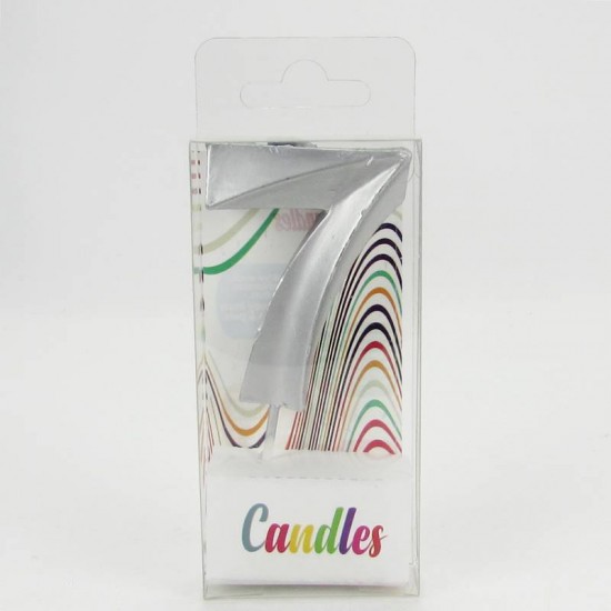 7 Yedi Rakamlı Gümüş Gri Mum 6.5 Cm