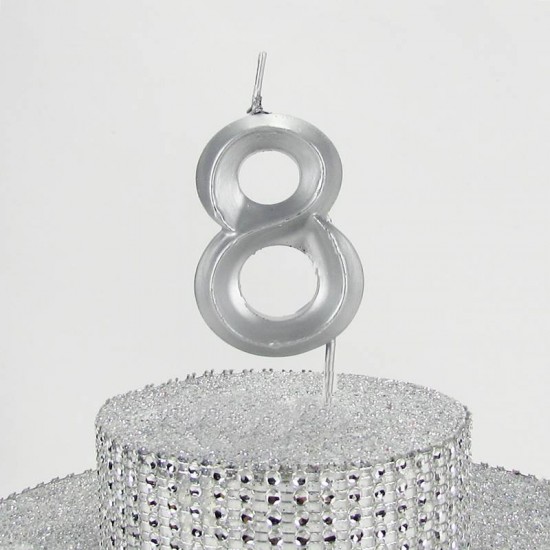 8 Sekiz Rakamlı Gümüş Gri Mum 6.5 Cm