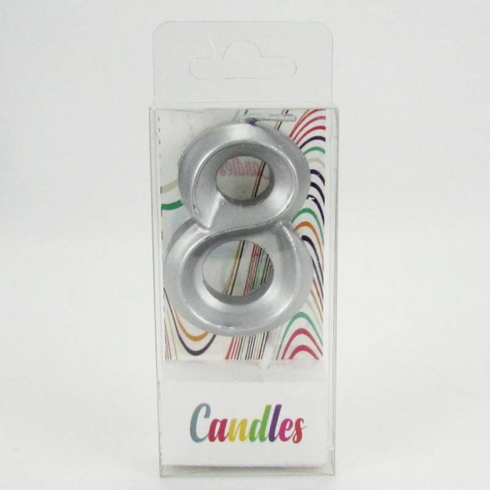 8 Sekiz Rakamlı Gümüş Gri Mum 6.5 Cm