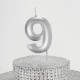 9 Dokuz Rakamlı Gümüş Gri Mum 6.5 Cm