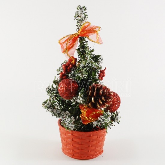 Saksıda Çam Ağacı Kırmızı Renk Süslü Masa Üstü İçin Mini Boy