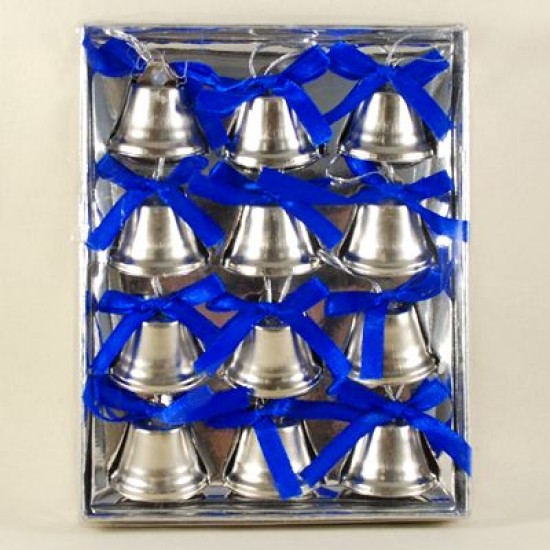 Metal Çan Mavi Kurdelalı Yılbaşı Ağacı Süsü 12 Adet