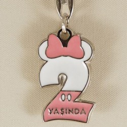 2 Yaş Minnie Mouse Temalı Pembe Beyaz Metal Anahtarlık
