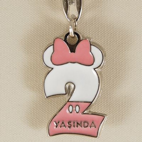 2 Yaş Minnie Mouse Temalı Pembe Beyaz Metal Anahtarlık