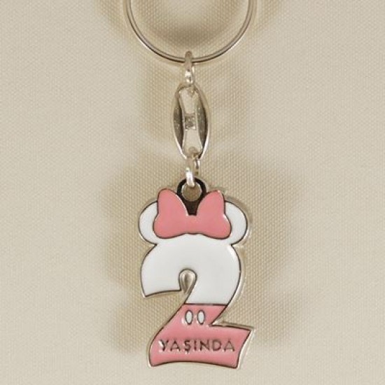 2 Yaş Minnie Mouse Temalı Pembe Beyaz Metal Anahtarlık