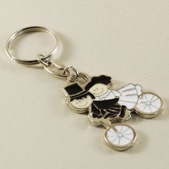 Bisiklete Binen Gelin Ve Damat Metal Anahtarlık