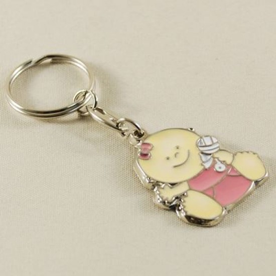 Çıngıraklı Kız Bebek Figürlü Pembe Anahtarlık