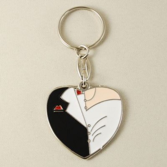 Kalp Şeklinde Gelinlik Ve Damatlık Metal Anahtarlık