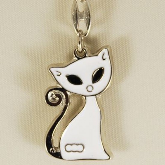 Kedi Figürlü Beyaz Metal Anahtarlık
