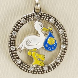 Mavi Ağzında Bebekli Leylek Taşlı Anahtarlık