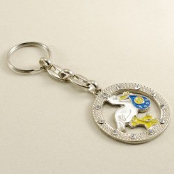 Mavi Ağzında Bebekli Leylek Taşlı Anahtarlık