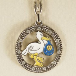 Mavi Ağzında Bebekli Leylek Taşlı Anahtarlık