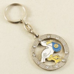 Mavi Ağzında Bebekli Leylek Taşlı Anahtarlık