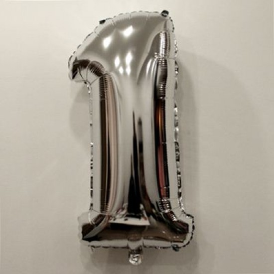1 Rakamlı Gümüş Renkli Büyük Folyo Balon 62 Cm