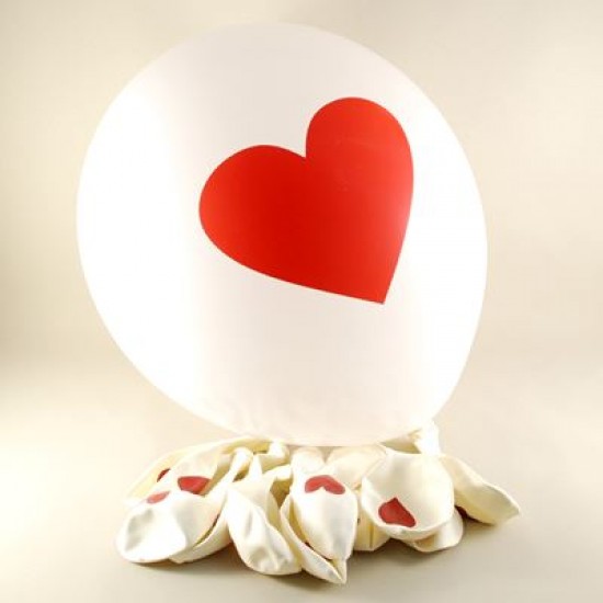 Beyaz Üzerine Kırmızı Kalpli 12 li Balon Seti