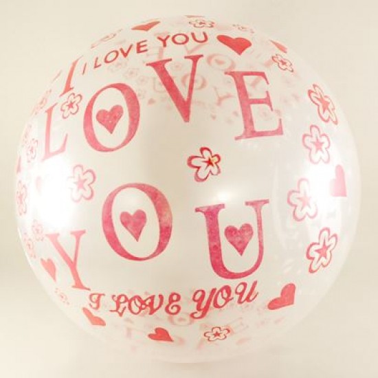 I Love You Yazılı Ve Kalpli Şeffaf 12 li Balon Seti