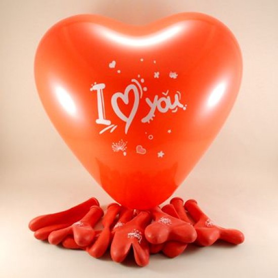 Kalp Şekilli I Love You Yazılı 12 Adet Kırmızı Balon
