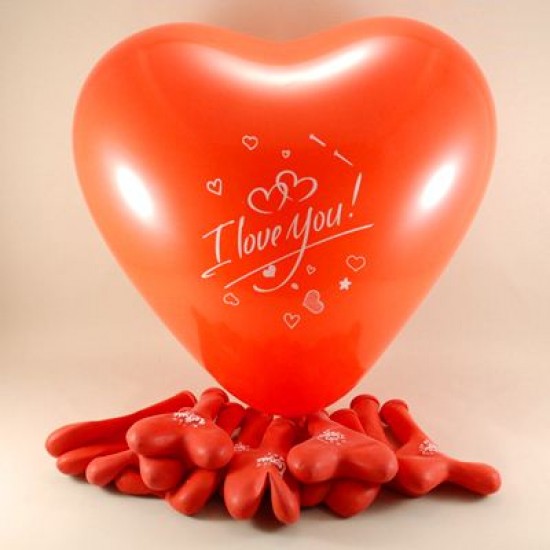 Kalp Şekilli I Love You Yazılı 12 Adet Kırmızı Balon