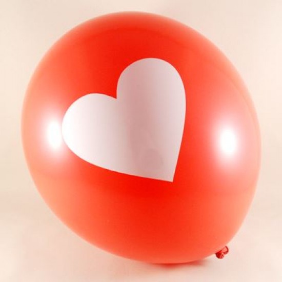 Kırmızı Üzerine Beyaz Kalpli 12 li Balon Seti