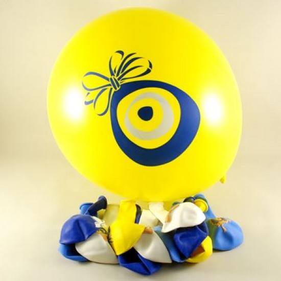 Nazar Boncuğu Resimli Karışık Renkli 12 li Balon Seti