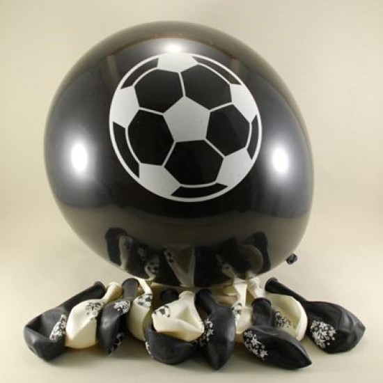 Siyah Beyaz Top Resimli 12 li Balon Seti