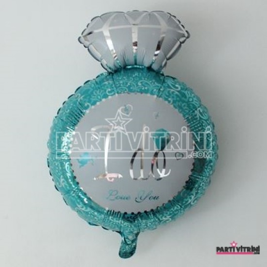 Tek Taş Yüzük Mavi Büyük Folyo Balon 73 Cm