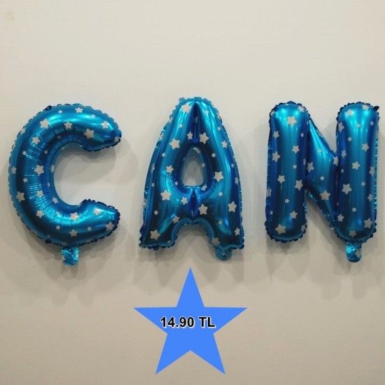 Harf Balon Yıldızlı Mavi Renk Folyo Balon 35 cm