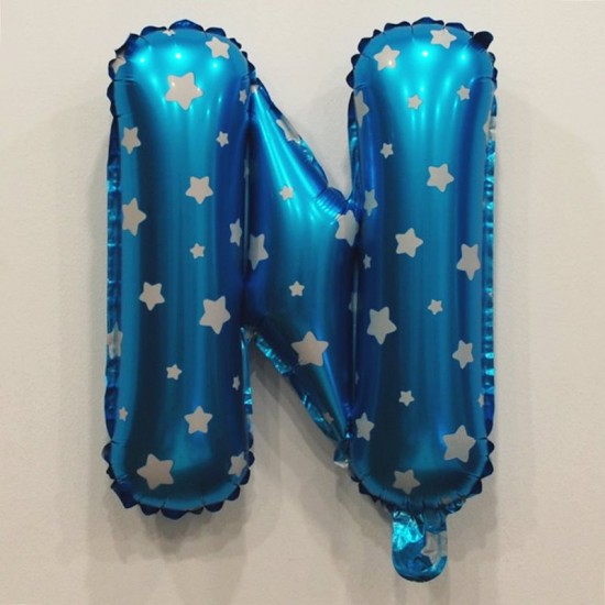 Harf Balon Yıldızlı Mavi Renk Folyo Balon 35 cm