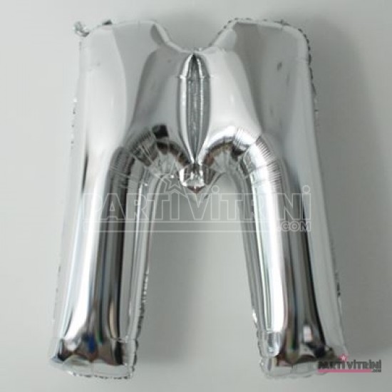 M Harfi Gümüş Renkli Büyük Boy Folyo Balon 90 Cm