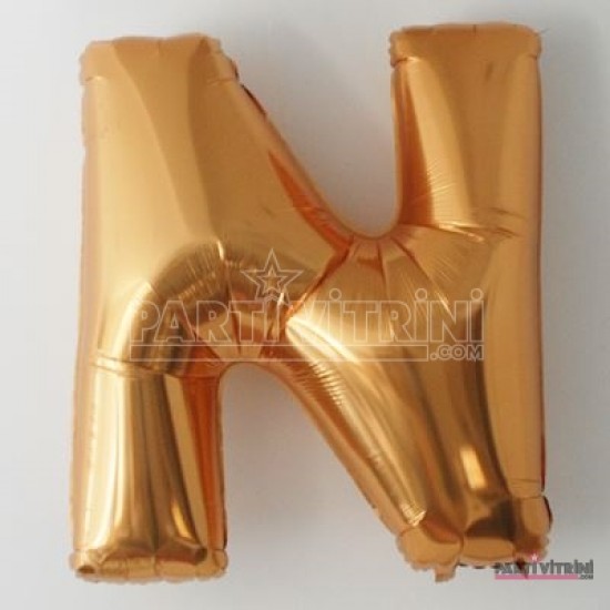 N Harfi Altın Renkli Büyük Boy Folyo Balon 90 Cm